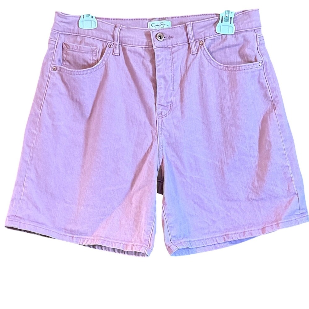 Jessica Simpson Denim Shorts Size 8 Pink High Rise Stretch Cotton 6" inseam